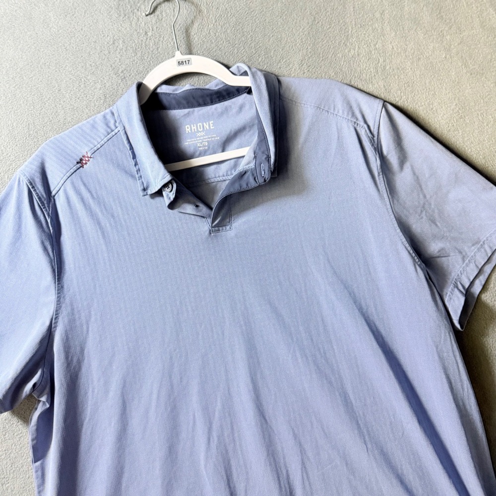 Rhone Mens XL Blue Herringbone Short Sleeve Performance Polo Shirt Stretch